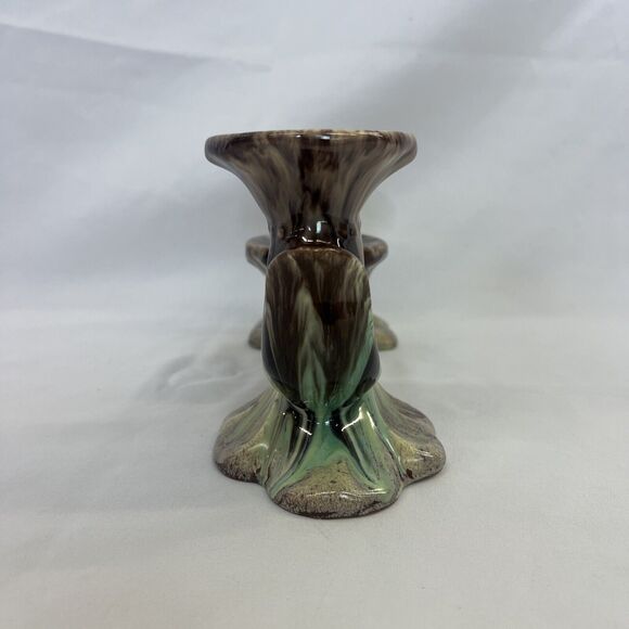Vintage Germany Pottery Triple Candle Holder Jasba Keramik Orange Brown Glazed - Picture 3 of 9